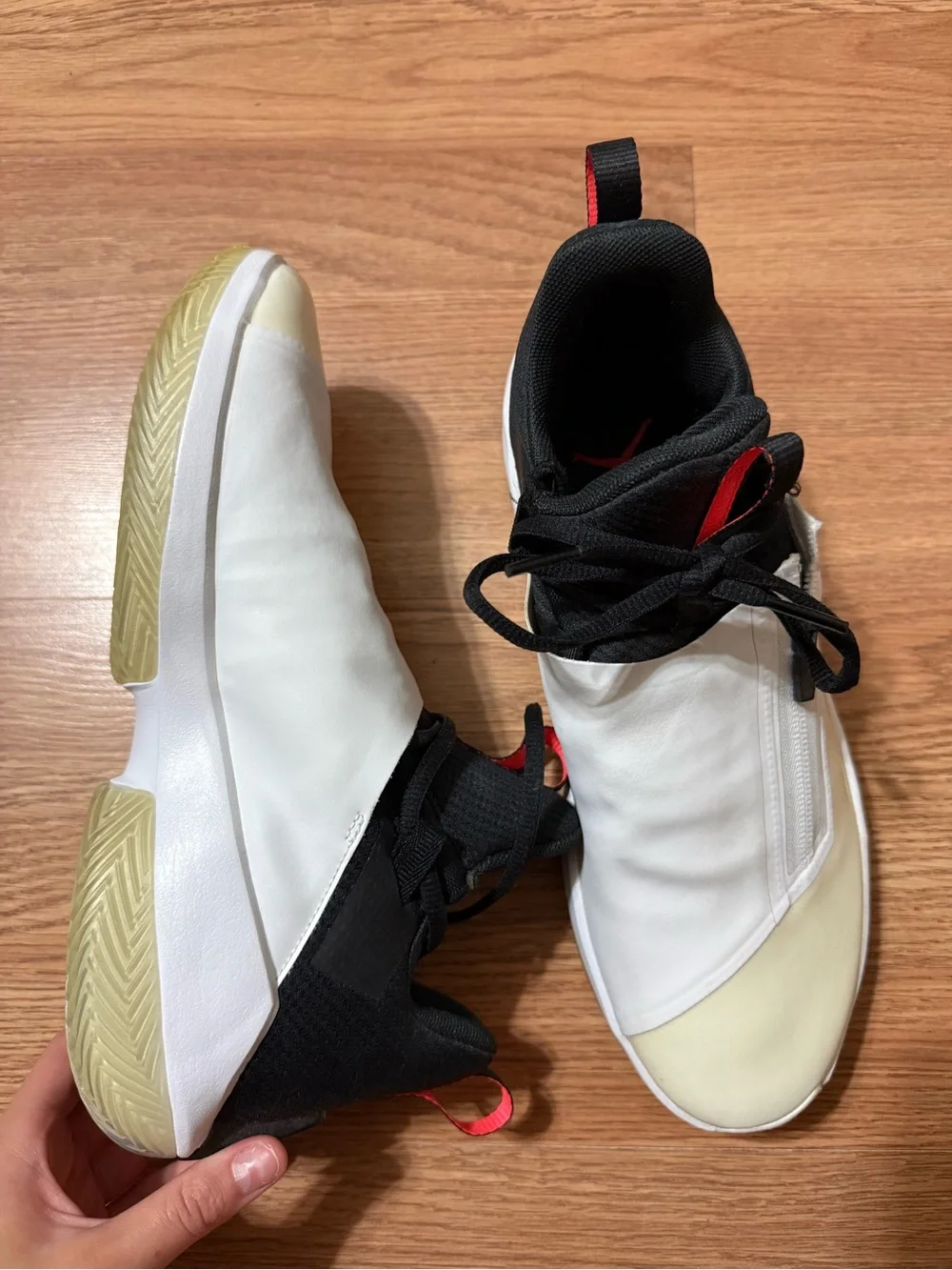 Jordan White and Black Slip-On Sneakers with Red Jumpman